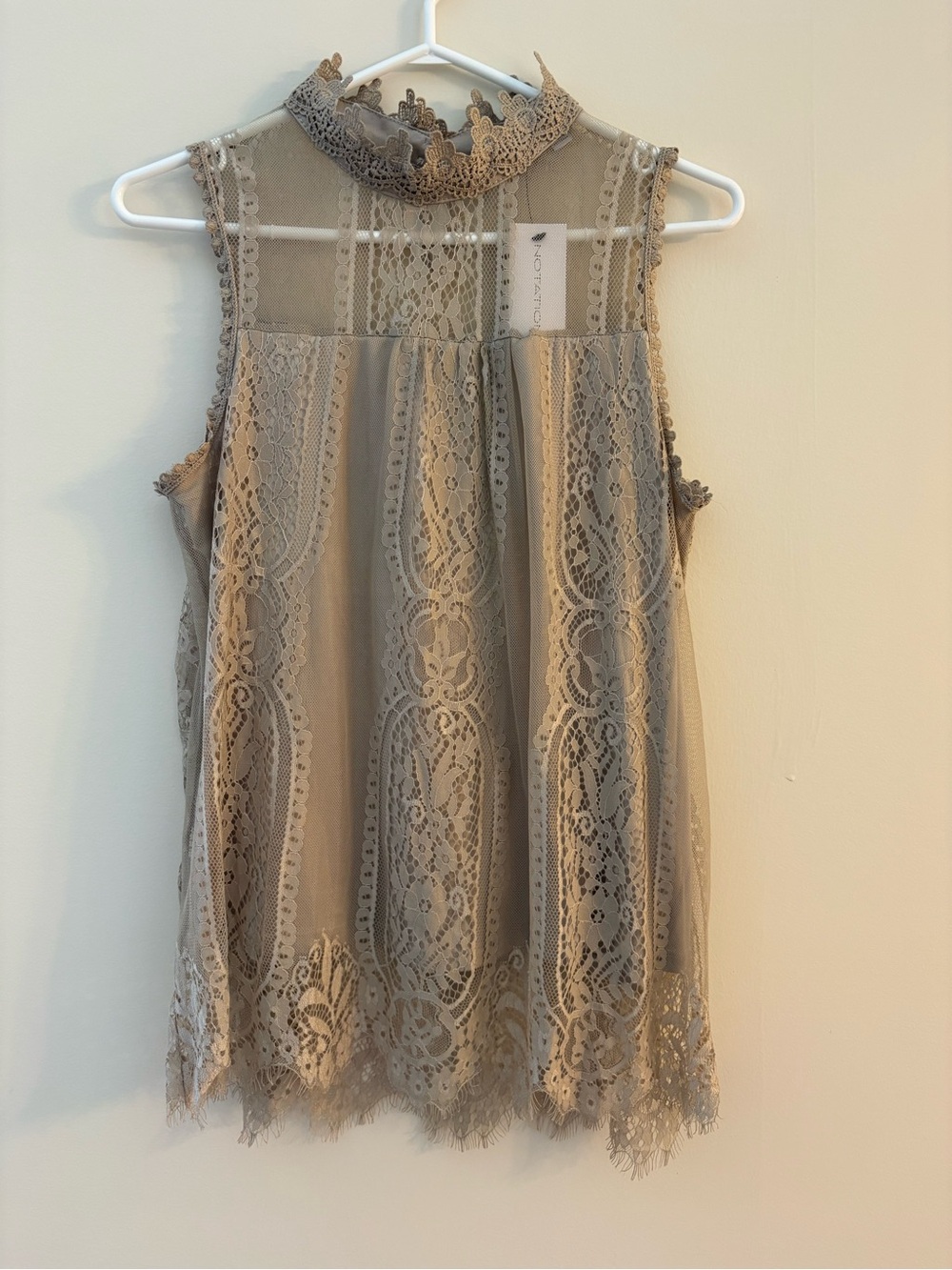 Notations Taupe Lace High-Neck Sleeveless Camisole